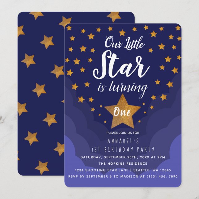 Our little Star is turing one 1st Birthday Invitation (Front/Back)