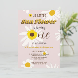 Our Little Sun Flower Pink 1st Birthday Photo Invitation