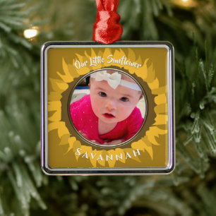 Our Little Sunflower Baby Photo Metal Ornament