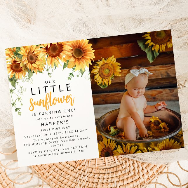 Our Little Sunflower Photo Birthday Party Invitation (Creator Uploaded)