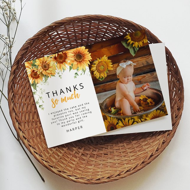 Our Little Sunflower Photo Birthday Thank You Card (Creator Uploaded)