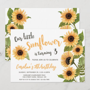 Our Little Sunflower, Watercolor Any Age Birthday Invitation