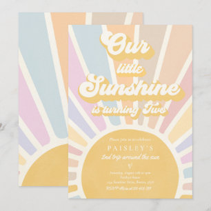 Our Little Sunshine 2nd Birthday Party Retro Pink Invitation
