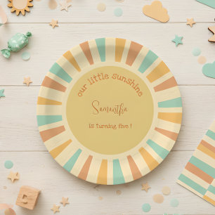 our little sunshine big sun with rays birthday paper plate