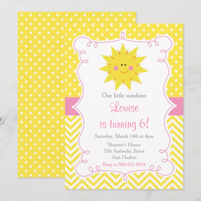 Our little Sunshine Birthday Invitation (Front/Back)