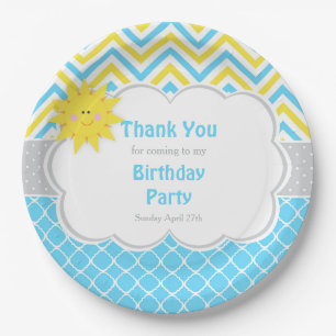 Our little Sunshine Blue and Yellow Birthday Party Paper Plate
