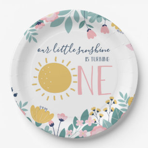 Our Little Sunshine boho Floral Birthday Paper Plate