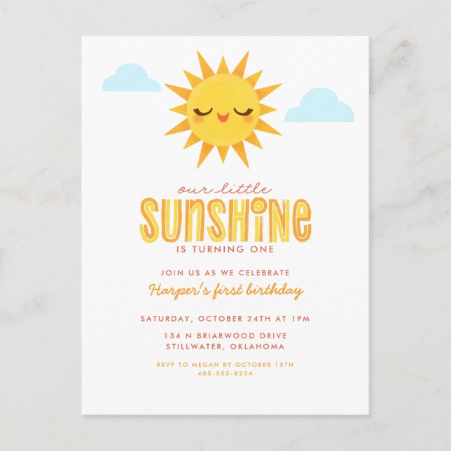 Our Little Sunshine Children's Birthday Invitation Postcard (Front)