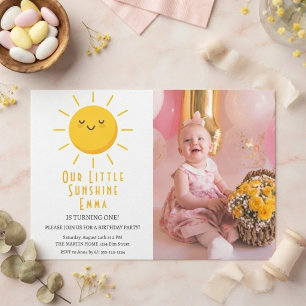 Our Little Sunshine First Birthday Party Photo Invitation