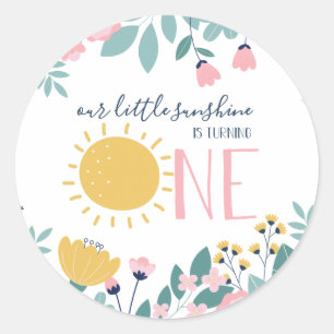 Our Little Sunshine Floral First Birthday Classic Round Sticker