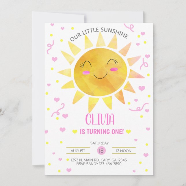 Our Little Sunshine girl birthday invitation. Invitation (Front)