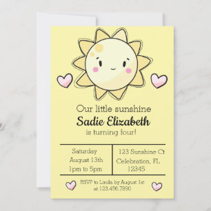 Our Little Sunshine Girls Yellow Birthday Invitation