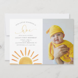 Our Little Sunshine Is ONE 1st Birthday Photo Invitation