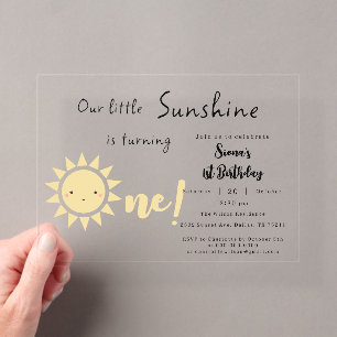 Our Little Sunshine is Turning One Cute Birthday Acrylic Invitations