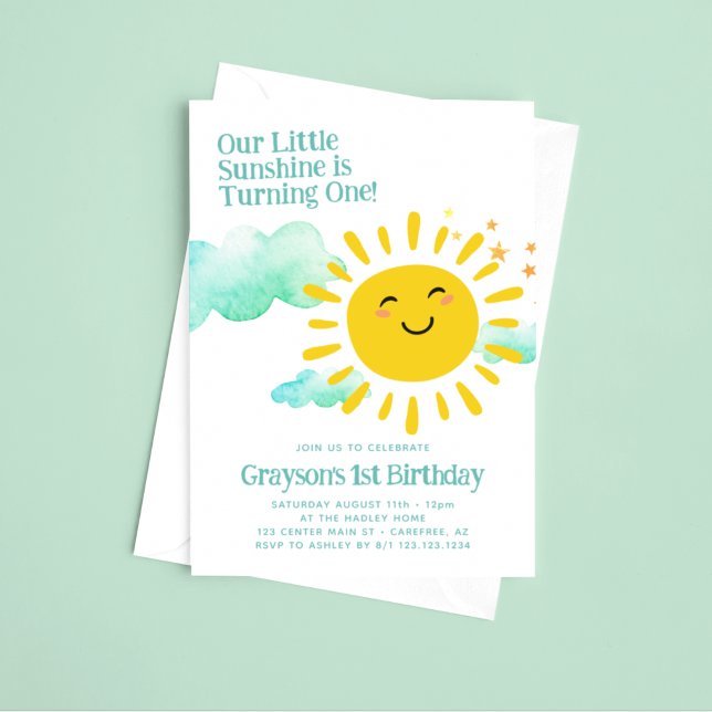 Our Little Sunshine Modern 1st Birthday Invitation (Creator Uploaded)