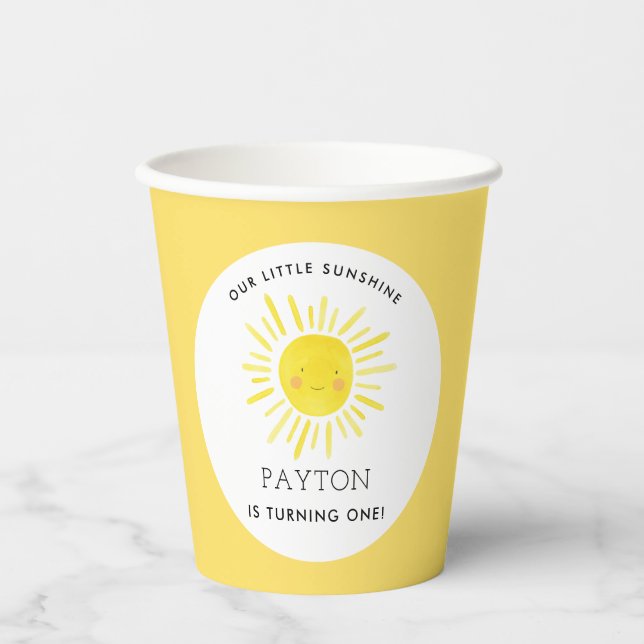 Our Little Sunshine Party Girl 1st Birthday Paper Cups (Front)