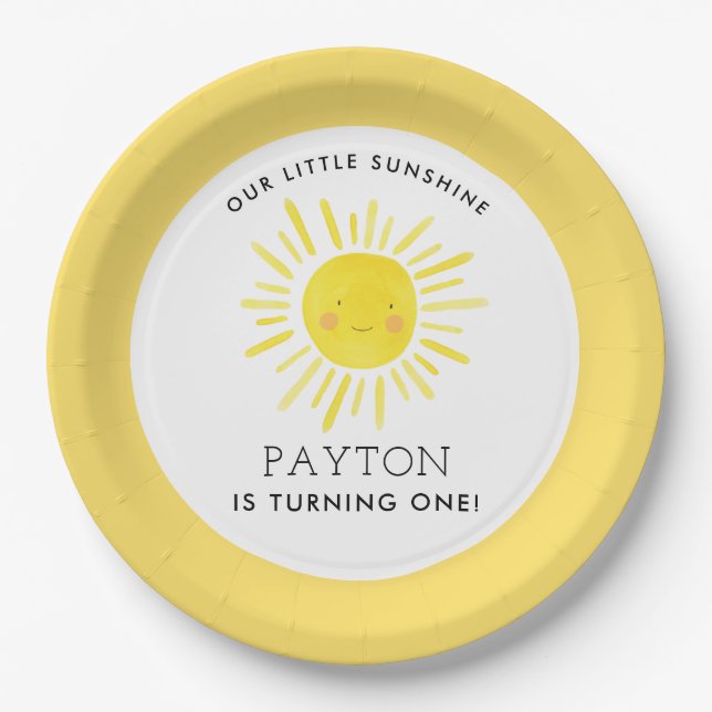Our Little Sunshine Party Girl 1st Birthday Paper  Paper Plate (Front)