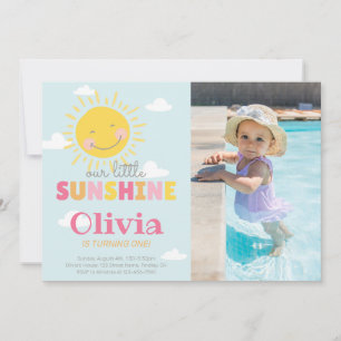 Our Little Sunshine Photo Pink Birthday Any Age Invitation