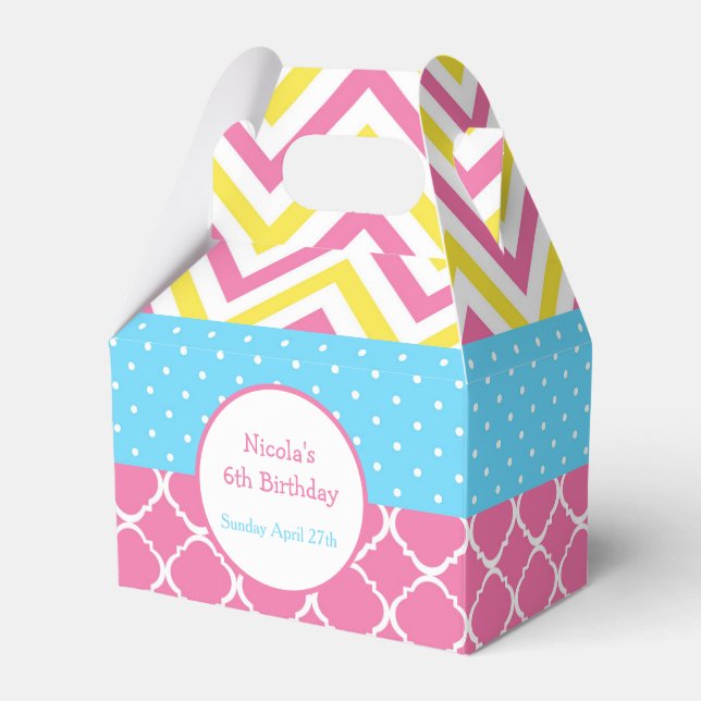 Our little Sunshine Pink and Yellow Birthday Party Favor Box (Front Side)