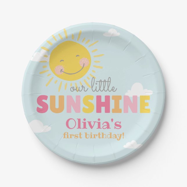 Our Little Sunshine Pink Birthday Party Any Age Paper Plate (Front)