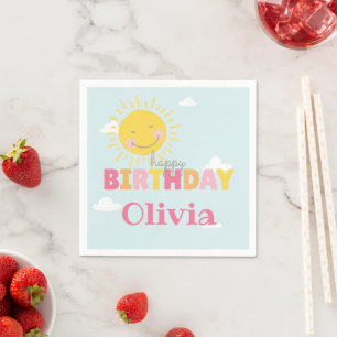 Our Little Sunshine Pink Happy Birthday Any Age Napkin