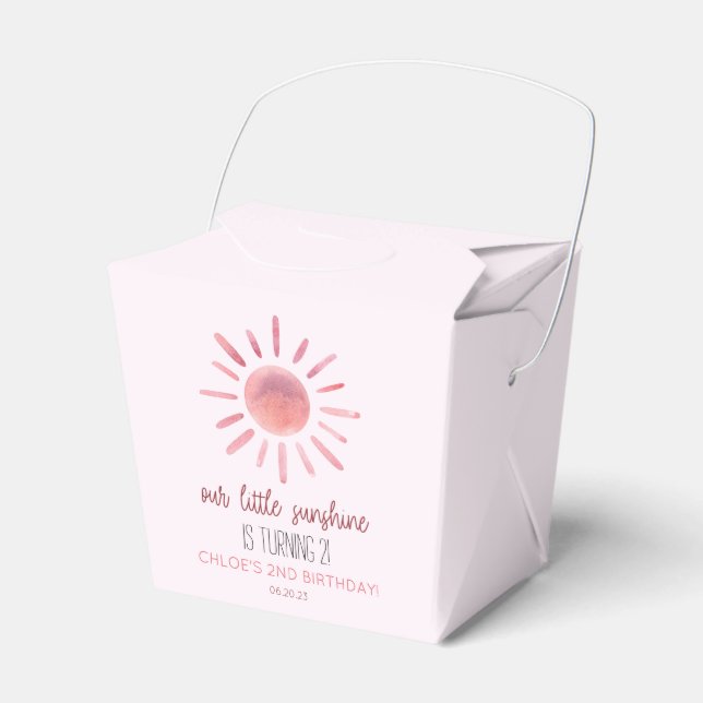 Our Little Sunshine Pink Sun Birthday Party Favor Box (Front Side)