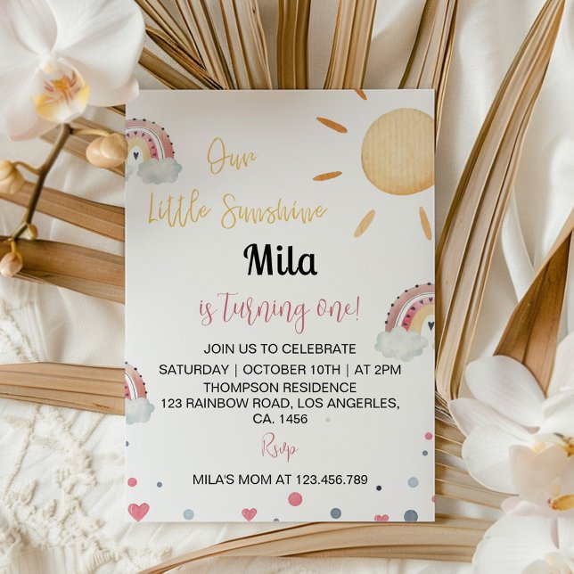 Our Little Sunshine Rainbow Birthday 1st Invitation (Creator Uploaded)
