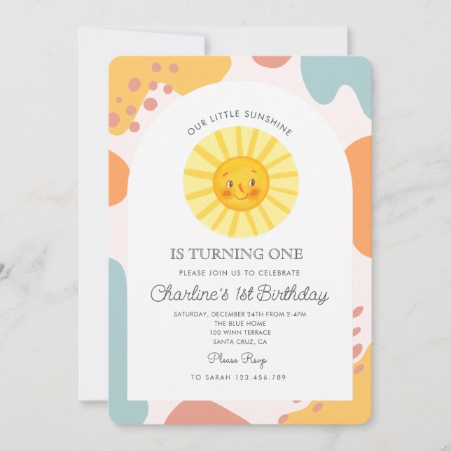 Our Little Sunshine Turning One Sun 1st Birthday Invitation (Front)