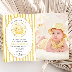 Our Little Sunshine Yellow Stripes Birthday Invite