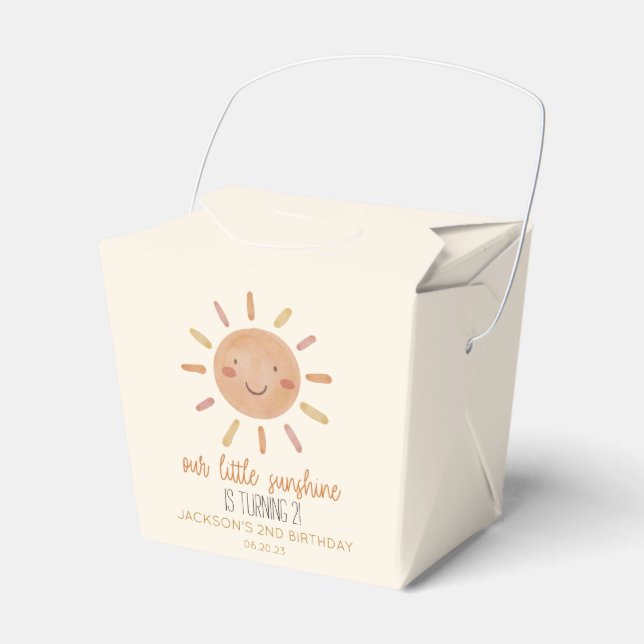 Our Little Sunshine Yellow Sun Birthday Party Favor Box (Front Side)