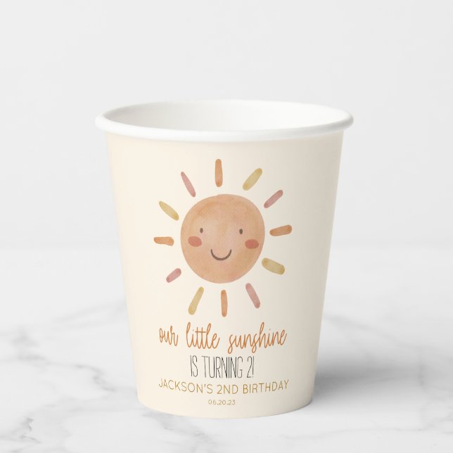 Our Little Sunshine Yellow Sun Birthday Party Paper Cups (Front)