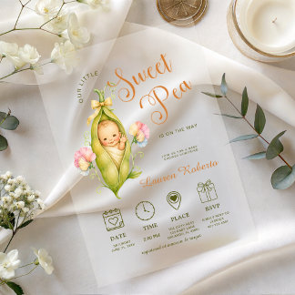 Our Little Sweet Pea Pea Pod Bow Watercolor Acrylic Invitations