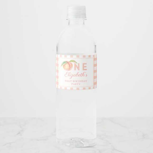 Our Little Sweet Peach is One Baby First Birthday Water Bottle Label (Front)