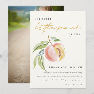 Our Little Sweet Peach Watercolor Birthday Photo Thank You Card