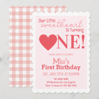 Our Little Sweetheart First 1st Birthday Party  Invitation
