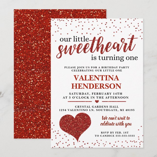Our little sweetheart first birthday invitation (Front/Back)