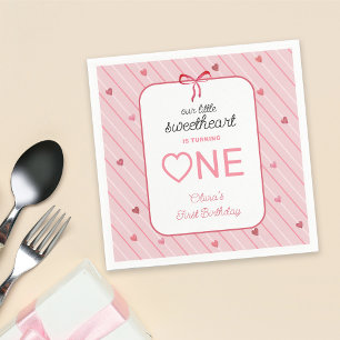 Our Little Sweetheart Is One Hearts Bows Birthday Napkin