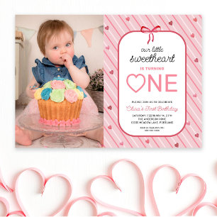 Our Little Sweetheart Is One Photo Birthday Invitation