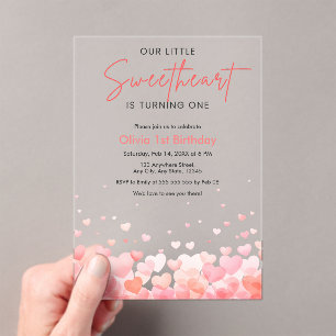 Our Little Sweetheart is Turning One 1st Birthday Acrylic Invitations
