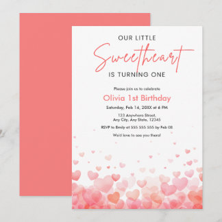 Our Little Sweetheart is Turning One 1st Birthday Invitation