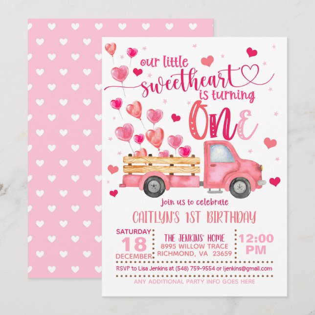 Our Little Sweetheart is Turning ONE Invitation (Front/Back)