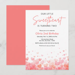Our Little Sweetheart is Turning Two 2nd Birthday Invitation