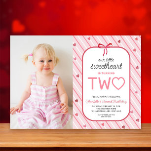 Our Little Sweetheart Is Two Photo Birthday Invitation