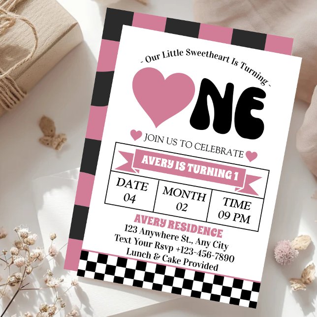 Our Little Sweetheart Pink Heart Girl 1st Birthday Invitation (Creator Uploaded)