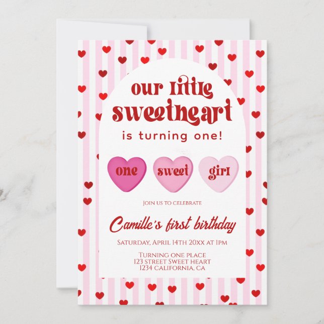 Our little sweetheart Valentine's 1st Birthday  Invitation (Front)