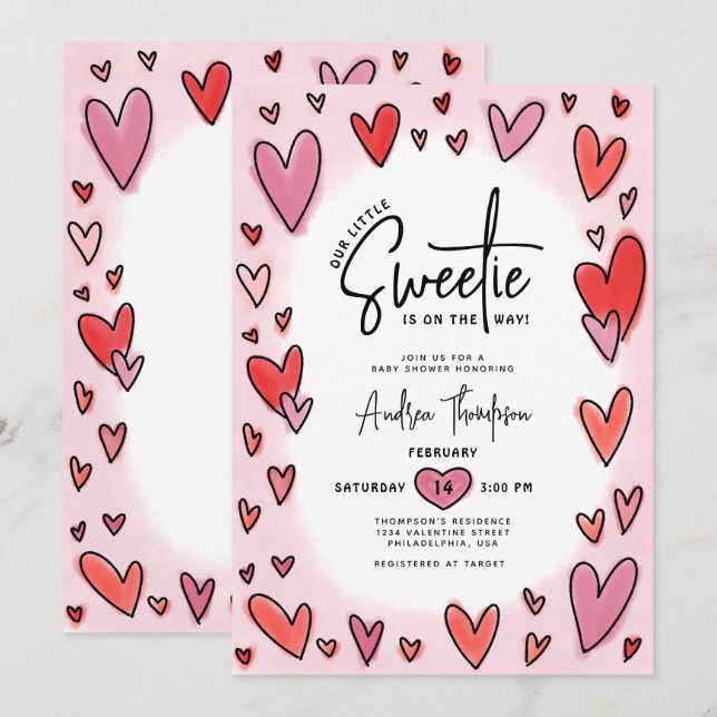 Our Little Sweetie Valentine Hearts Baby Shower Invitation (Front/Back)