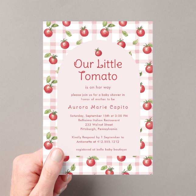 Our Little Tomato Baby Shower Invitation Pink  (Insitu (Handheld))