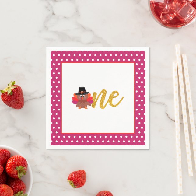 Our Little Turkey is Turning ONE Napkin - Girl - D (Insitu)