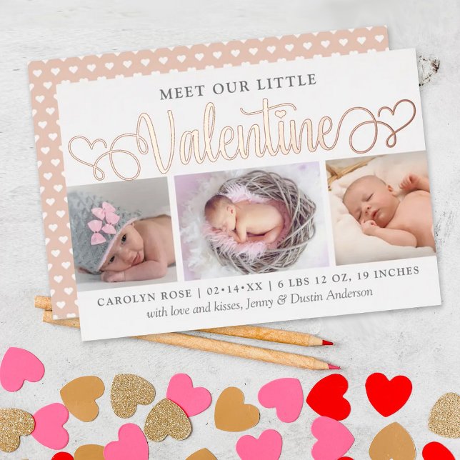 Our Little Valentine 3 Photo Birth Announcement (Creator Uploaded)