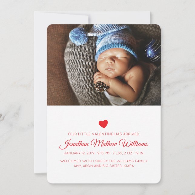 Our Little Valentine Red Hearts Birth Announcement (Front)